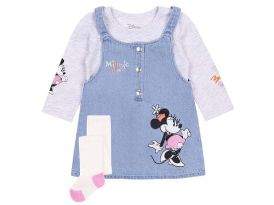 Disney Detské džínsové montérky + blúzka + pančucháče Minnie Mouse DISNEY