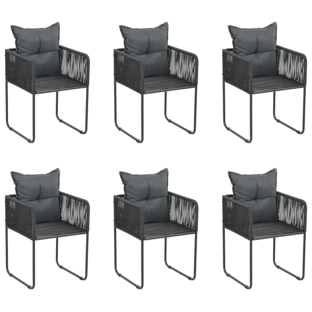 Petromila vidaXL Vonkajšie stoličky s vankúšmi 6 ks polyratan čierne