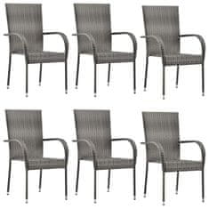Vidaxl Stohovateľné vonkajšie stoličky 6 ks sivé polyratanové