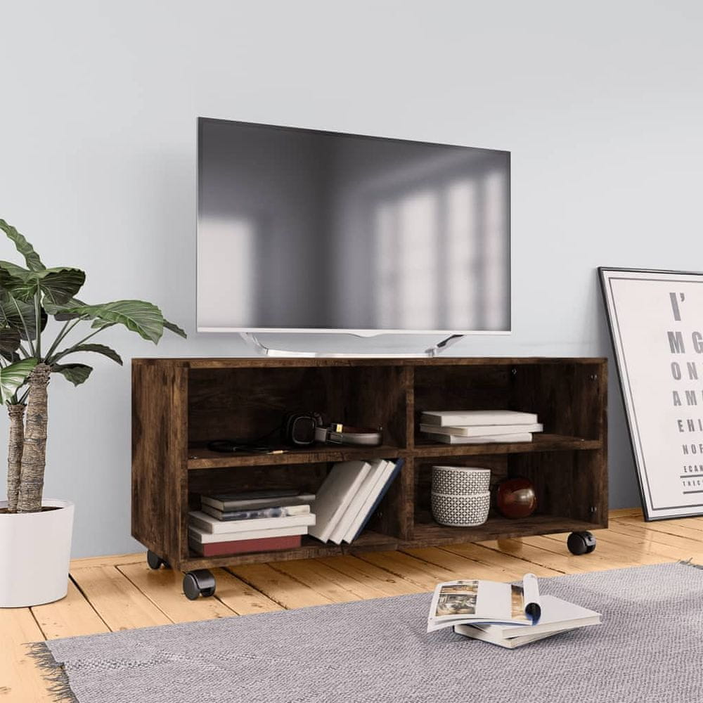 Vidaxl TV skrinka s kolieskami dymový dub 90x35x35 cm spracované drevo