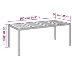 Vidaxl Záhradný stôl s drevenou doskou sivý 190x90x75 cm polyratan