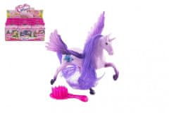 Teddies Jednorožec / kôň s krídlami česacia s hrebeňom plast 12cm 3 farby