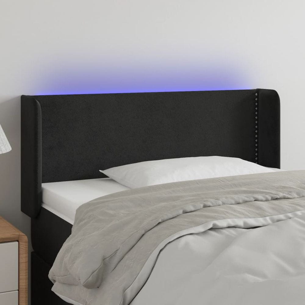 Vidaxl Čelo postele s LED čierne 103x16x78/88 cm zamat