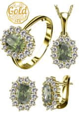A-B A-B Súprava šperkov Orchidea s oválnym vltavínom a zirkónmi zo žltého zlata 585/14K 200001103