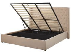 Beliani Zamatová posteľ s úložným priestorom 180 x 200 cm béžová LUBBON