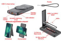 SEFIS magnetická power banka 10.000 mAh s bezdrôtovým nabíjaním a výstupmi USB-C a USB-A