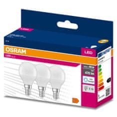 Osram 3x LED žiarovka E14 P45 4,9W = 40W 470lm 6500K Studená biela 200°