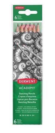 DERWENT Grafitové ceruzky "Academy", 6 tvrdostí, šesťhranná, 2300086