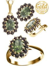 A-B A-B Súprava šperkov Kamélia s vltavínom a granátmi zo žltého zlata 585/14K 200000103