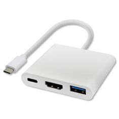 Adaptér USB 3.1 typ C samec | HDMI A samica + USB 3.0 A samica + USB 3.1 typ C PD | 0,2 m | Biela