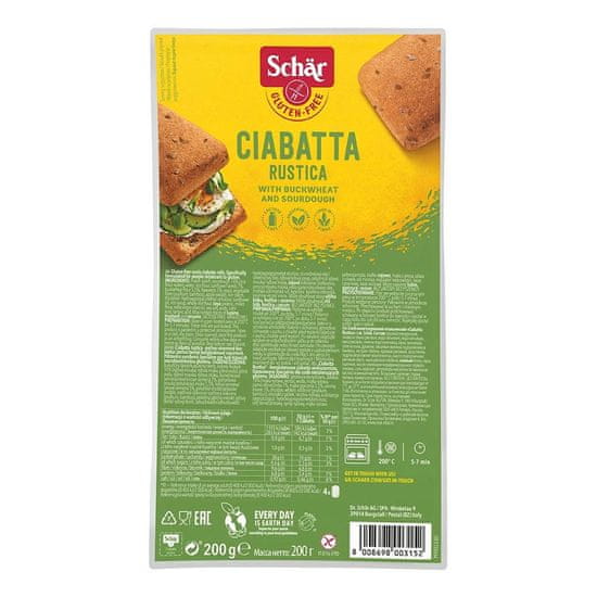 Schär Bezlepkové viaczrnné rožky Ciabatta Rustica s pohánkou a kváskom (4x50g) 200g Schar