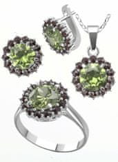 A-B A-B Sada strieborných šperkov zelený lúč s prírodnými granátmi a vltavínom 925/1000 Sterling silver 20000059