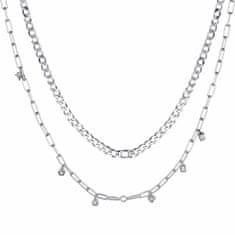 Rosato Strieborný dvojitý náhrdelník so zirkónmi Storie RZC021