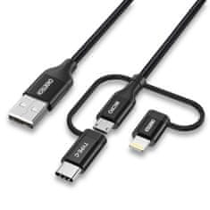 shumee USB kábel MFI Lightning USB Type C micro USB 3v1 1,2 m čierny