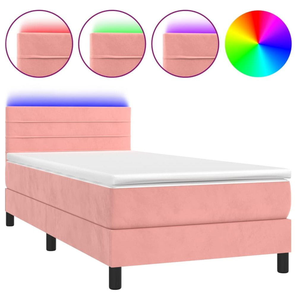 Vidaxl Posteľný rám boxsping s matracom a LED ružový 80x200 cm zamat