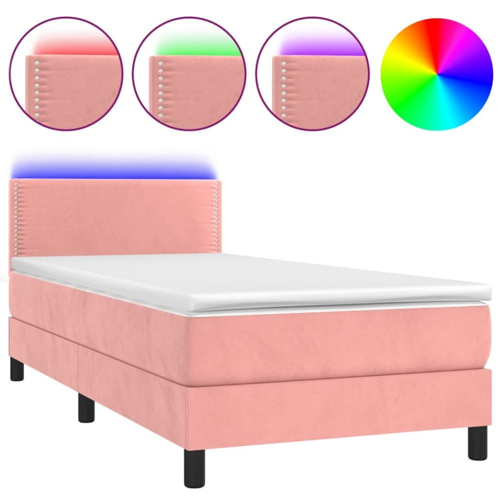 Vidaxl Posteľný rám boxsping s matracom a LED ružový 80x200 cm zamat