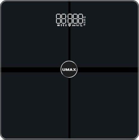 UMAX múdra váha Smart Scale US30HRC / 0,2 - 180 kg / Bluetooth 4.0 / 15 telesných parametrov (tep. frekv.) / slovenčina / čierna