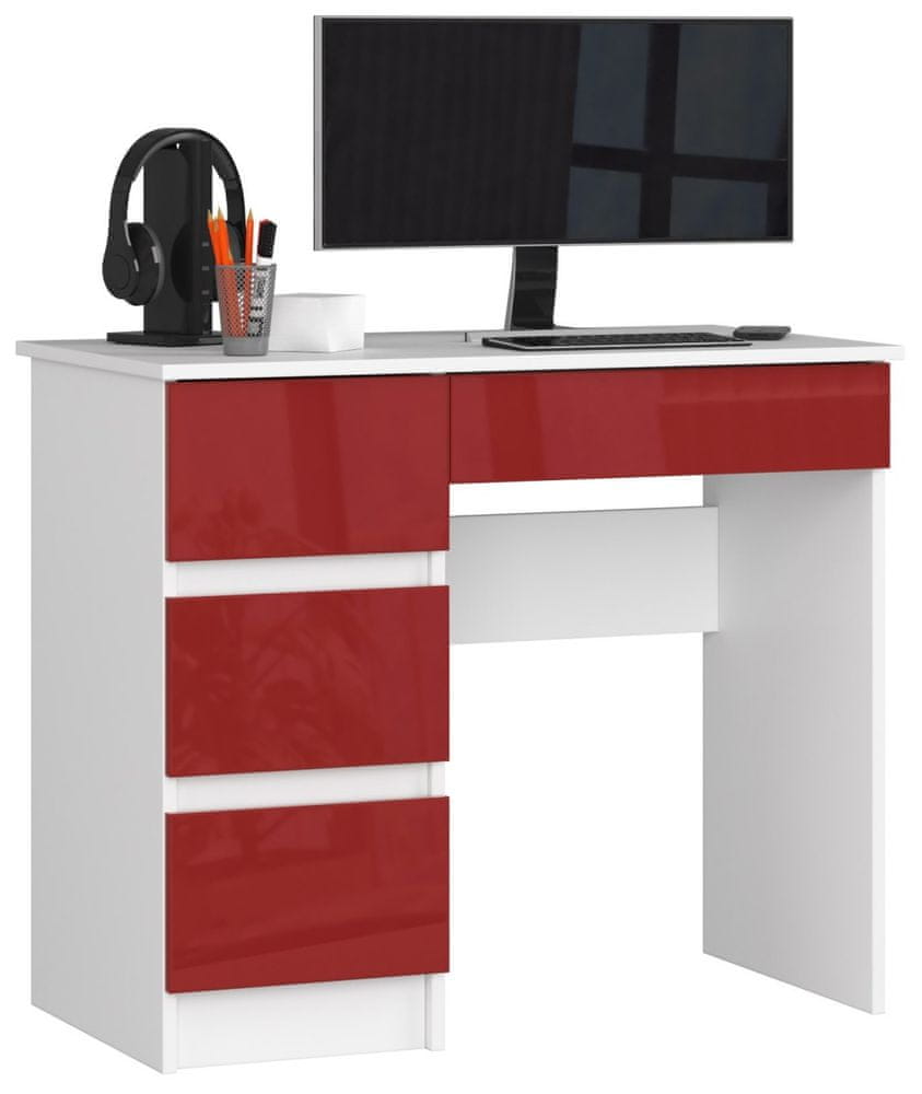 Akord Písací stôl A-7 90 cm biely/červený ľavý