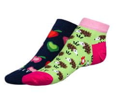 Ponožky nízke Ježko/jablko - 35-38 - zelená, ružová, tmavá modrá