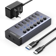 Ugreen CM481 HUB adaptér USB-C / 7x USB 3.0 PD, šedý