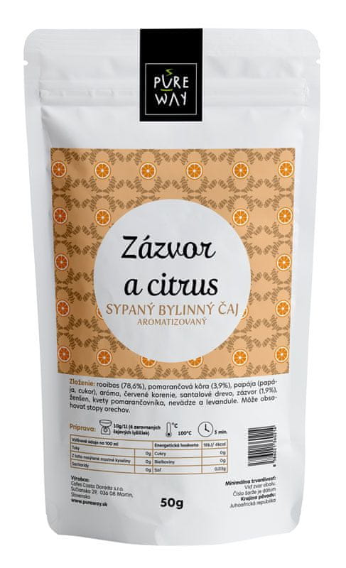 Pureway ZÁZVOR A CITRUS sypaný bylinný čaj aromatizovaný, Pureway, 50 g