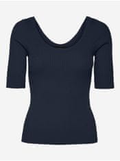 Vero Moda Tmavomodré dámske rebrované basic tričko VERO MODA Estela XS