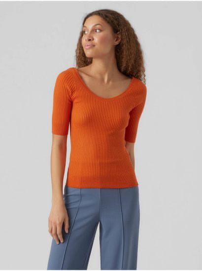 Vero Moda Oranžové dámske rebrované basic tričko VERO MODA Estela