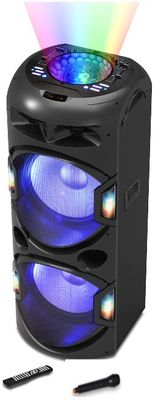 prenosný reproduktor akai DJ-Y5L super zvuk Bluetooth usb aux vstup led svetlá karaoke funkcia fm tuner 350 w výkon led svetelnej diódy