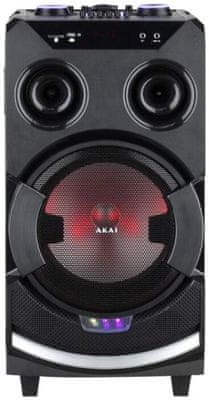 prenosný reproduktor akai ABTS-112 super zvuk Bluetooth usb aux vstup led svetlá karaoke funkcia fm tuner 60 w výkon led svetelnej diódy