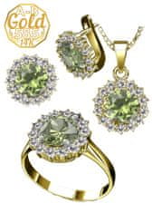 A-B A-B Súprava šperkov Zelené slnko s okrúhlym moldavitom a zirkónmi v žltom zlate 585/14K 200001102