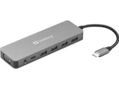 Sandberg USB-C Travel Dock, cestovná dokovacia stanica 13-v-1, USB port, HDMI, VGA, Ethernet port...
