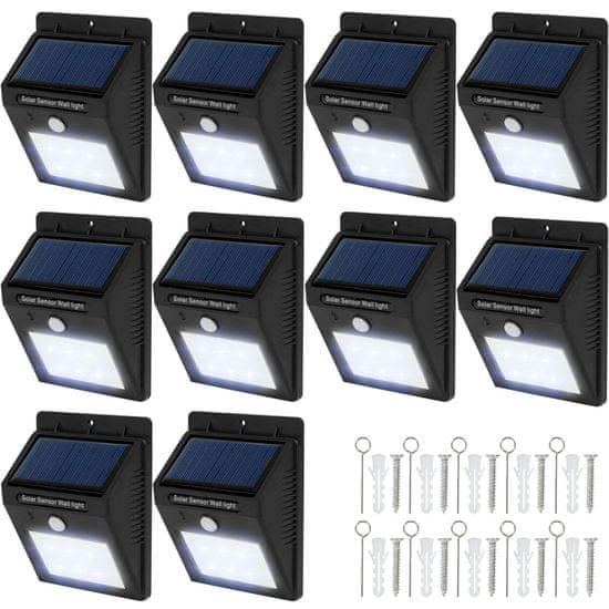 tectake 10 Vonkajších nástenných svietidiel LED integrovaný solárny panel a detektor pohybu