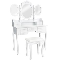tectake Kozmetický toaletný stolík barok zrkadla a stolička