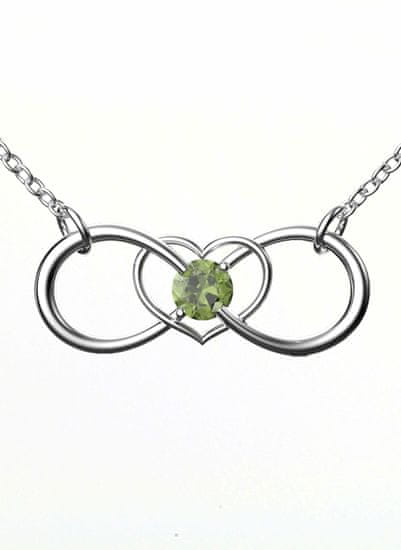 A-B A-B Strieborný náhrdelník Nekonečno v tvare srdca s vltavínom striebro 925/1000 jw-AGV1092