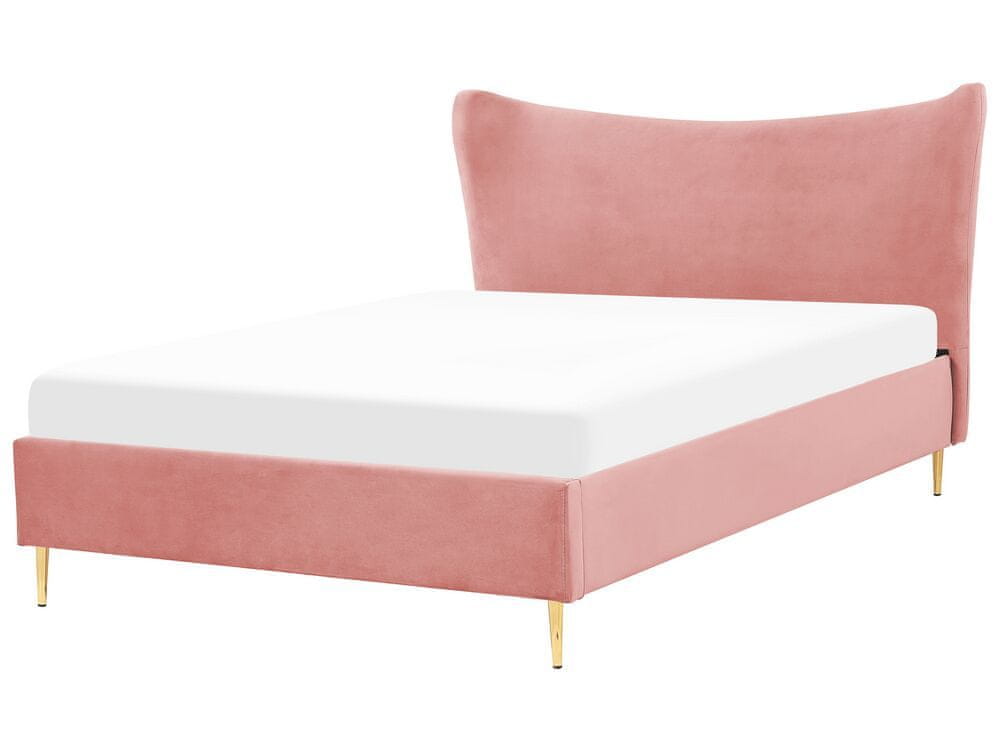 Beliani Zamatová posteľ ružová 140 x 200 cm CHALEIX