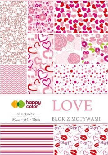 Happy Color Blok so vzorovanými papiermi A4 - Love 80 g
