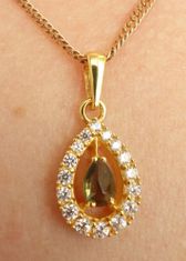 A-B A-B Sada zlatých strieborných šperkov Queen s vltavínom a zirkónmi 925 / 22K pozlátené striebro 20000203