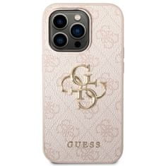 Guess Kryt na mobil 4G Metal Logo na Apple iPhone 14 Pro - růžový