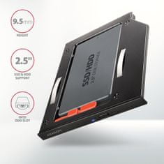 AXAGON RSS-CD09 ODD, Rámček do slotu optickej mechaniky pre 2.5“ SSD/HDD, LED, 9.5 mm, hliníkový