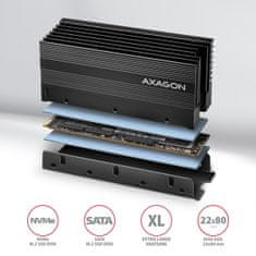 AXAGON CLR-M2XL, hliníkový pasívny chladič pre jedno aj obojstranný M.2 SSD disk, výška 36 mm