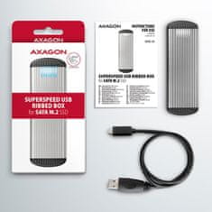 AXAGON EEM2-SA, USB micro-B 3.2 Gen 1 - M.2 SATA SSD kovový RIBBED box, bezskrutkový