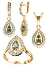 A-B A-B Sada zlatých strieborných šperkov Queen s vltavínom a zirkónmi 925 / 22K pozlátené striebro 20000203