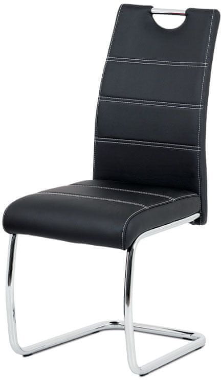 Autronic Jedálenská stolička, poťah čierna ekokoža, biele prešitie, kovová pohupová podnož, chróm HC-481 BK