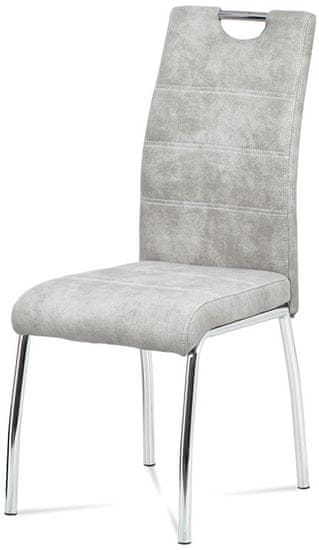Autronic Jedálenská stolička, poťah strieborná látka COWBOY v dekore vintage kože, kovová štvornoh HC-486 SIL3