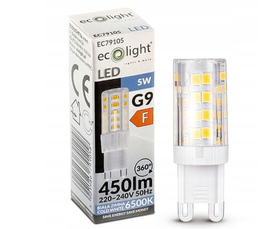 ECOLIGHT LED žiarovka - G9 - 5W - studená biela