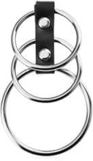 XSARA Tři kovové erekční kroužky trojitý ring na penis s koženým páskem - 73126619