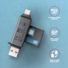 AXAGON CRE-DAC, USB-C + USB-A, 5 Gbps - MINI čítačka kariet, 2-slot & lun SD/microSD, podpora UHS-I