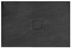 REA BLACK STONE - Kamenná sprchová vanička 80 x 100 x 3,5 cm + sifón, čierna, REA-K9756
