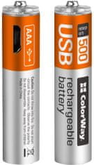 ColorWay nabíjecí batérie AAA 400mAh/ USB/ 1.5V/ 2ks v balenie