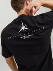Jack&Jones Čierne pánske tričko s potlačou na chrbte Jack & Jones Navigator S